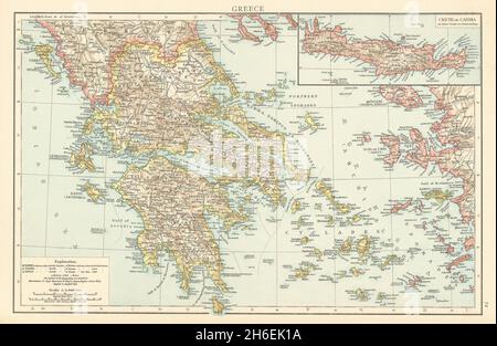 Greece. Aegean & Ionian islands. Cyclades Sporades Crete. THE TIMES 1895 map Stock Photo