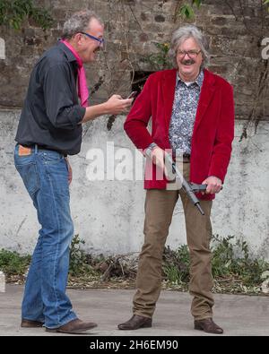 Jeremy Clarkson and James May seen in London filming exclusive content for their upcoming live arena tour. Stock Photo