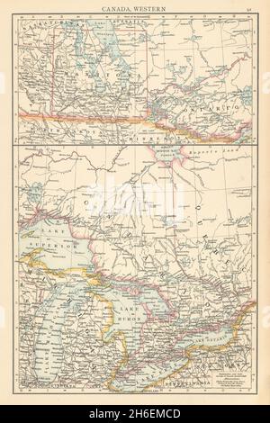 Canada, Western. Manitoba postage stamp. Great Lakes. THE TIMES 1895 old map Stock Photo