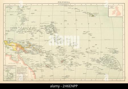 Pacific Islands. Polynesia Micronesia Melanesia. Fiji Caroline &c TIMES 1895 map Stock Photo