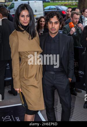 Kunal Nayyar and wife Neha Kapur attend the 2016 British Asian Awards at The Grosvenor House Hotel, London Stock Photo