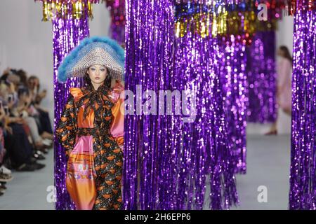 Models on the catwalk during the Ryan LO Spring/ Summer 2017 London Fashion Week show at BFC Show Space, Brewer Street Car Park, London. Stock Photo