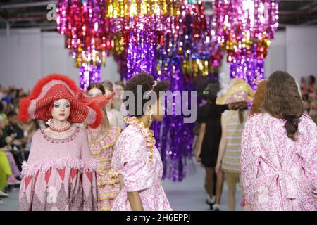 Models on the catwalk during the Ryan LO Spring/ Summer 2017 London Fashion Week show at BFC Show Space, Brewer Street Car Park, London. Stock Photo