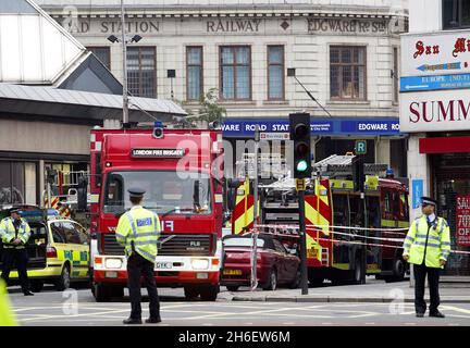 A series of bomb attacks on central London's Transport system killed more than 50 people and injured about over 700 others on 07/07/05. Picture shows : The emergency services at  Edgware Road tube station. Jeff Moore/allactiondigital.com              Stock Photo