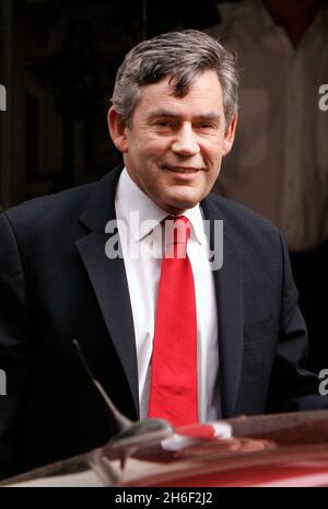 Chancellor Gordon Brown is pictured leaving Downing Street this morning, May 10, 2007, after PM Tony Blair announced his resignation to the cabinet. Stock Photo