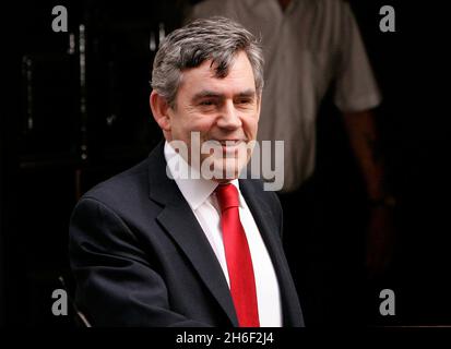 Chancellor Gordon Brown is pictured leaving Downing Street this morning, May 10, 2007, after PM Tony Blair announced his resignation to the cabinet. Stock Photo