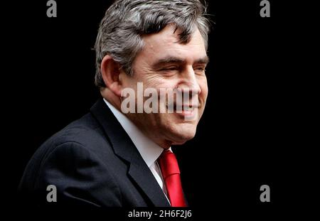 Chancellor Gordon Brown is pictured leaving Downing Street this morning, May 10, 2007, after PM Tony Blair announced his resignation to the cabinet. Stock Photo