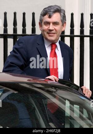 Chancellor Gordon Brown is pictured leaving Downing Street this morning, May 10, 2007, after PM Tony Blair announced his resignation to the cabinet. Stock Photo