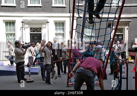 Scouts from around the country, including Chief Scout Peter Duncan, joined PM Tony Blair in Downing Street this afternoon to celebrate their centenary. Stock Photo