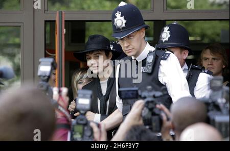 Pete Doherty pictured outside West London Magistrates Court in London. The Babyshambles frontman, was to be sentenced over drugs offences but was released on conditional bail. His case comes up for pre-sentence hearing in September.  Stock Photo