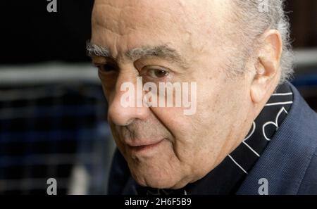 Mohammed Al Fayed pictured arriving at the High Court in London for the inquest into the deaths of Princess Diana and his son Dodi. Stock Photo