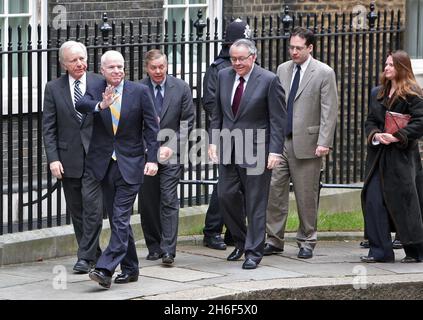 Republican Presidential nominee Senator John McCain meets British PM Gordon Brown in Downing Street, London. Stock Photo