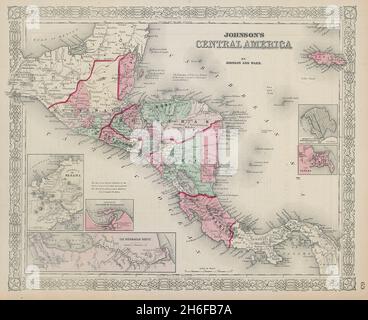 Johnson's Central America. Guatemala Honduras Nicaragua Costa Rica 1865 map Stock Photo