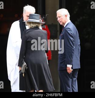 Prince of Wales and the Duchess of Cornwall attended a funeral service of Lieutenant Colonel Rupert Thorneloe MBE, who was killed in Afghanistan on July 1, London Stock Photo