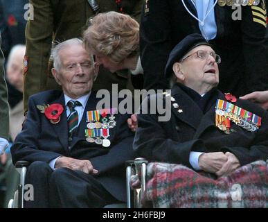 File photo dated: 11/11/08 of one of the last surviving British World War I veterans, Harry Patch, 110 as he joined PM Gordon Brown in Downing Street after attending a ceremony at the Cenotaph to mark the end of the War 90 years ago today. Harry Patch the last surviving First World War veteran died today, 25/07/2009, aged 111. Stock Photo