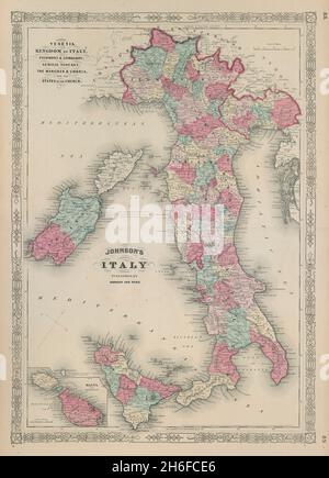 Johnson's Italy. Unusual North-west orientation 1865 old antique map chart Stock Photo