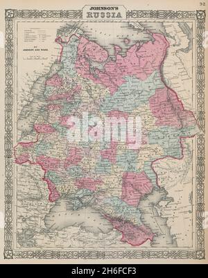 Johnson's Russia in Europe. Ukraine Poland Baltics Finland Caucasus 1865 map Stock Photo