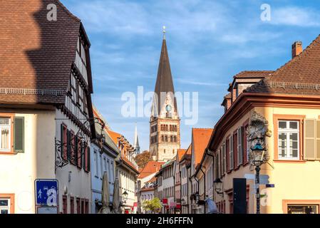 Ettlingen, the beautiful village with view to the church, Baden Wuerttemberg, Germany. Stock Photo