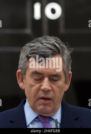 PM Gordon Brown speaks to the media in Downing Street, London Stock ...