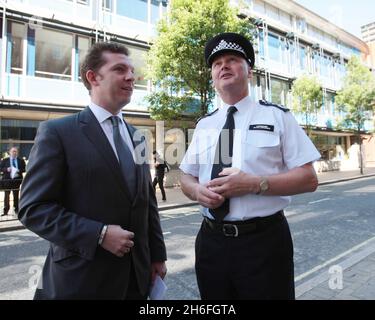 Nick Candy and Metropolitan Police Commissioner Sir Paul Stephenson pictured at the Peel Housing Buildings in Pimlico, London, today Stock Photo