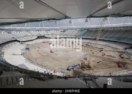 Latest view inside London's Olympic stadium Stock Photo