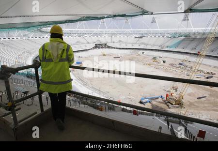 Latest view inside London's Olympic stadium Stock Photo