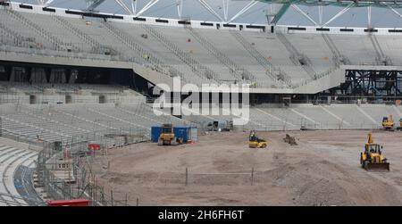 Latest view inside London's Olympic stadium Stock Photo