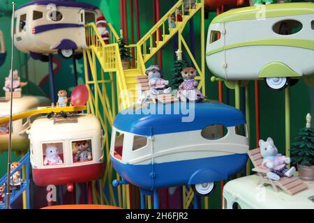 This years windows include a urban tower block estate by artist Pete Fowler of Monsterism and a Sylvanian families trailer park. Stock Photo