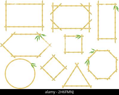 Bamboo frames. Japanese and chinese wooden stick signs, decorative banner borders, cartoon hawaiian signboard neat vector objects. Illustratino of frame rectangle japanese bamboo Stock Vector