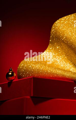 Majestic red podium with gift boxes and gold Christmas decor Red ...