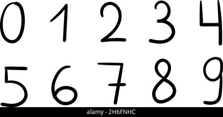 Stylishly drawn Arabic numerals from 0 to 9 - Vector illustration Stock Vector