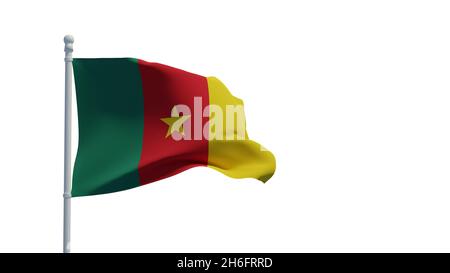 Republic of Cameroon national flag, waving in the wind. 3d rendering, CGI. Illustration, isolated on white Stock Photo