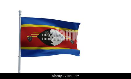 Kingdom of Eswatini aka Swaziland national flag, waving in the wind. 3d rendering, CGI. Illustration, isolated on white Stock Photo