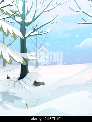 Winter Forest Christmas Snow Landscape with Trees Stock Vector