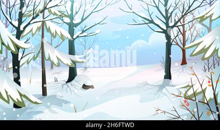 Winter Frozen Forest Christmas Snowy Landscape Stock Vector