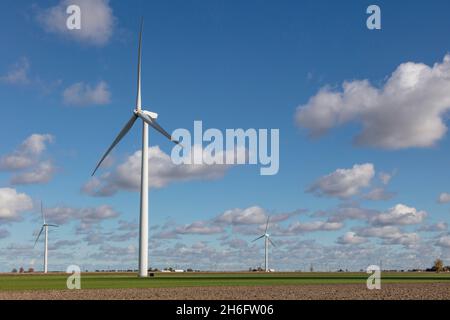 Wind Turbines on farmland, near Frankenmuth Michigan, USA, by James D Coppinger/Dembinsky Photo Assoc Stock Photo