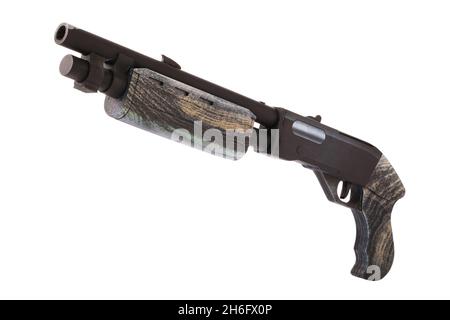 Wooden toy shotgun isolated on white background Stock Photo