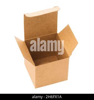 Empty open square cardboard box isolated on white background Stock Photo