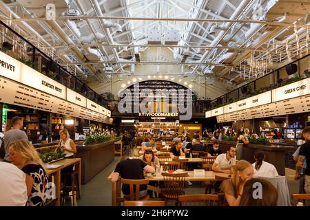 Kyiv, Ukraine - August 20 2021: Kyiv Food Market - 22 restaurants under one roof in the former building of the Arsenal plant