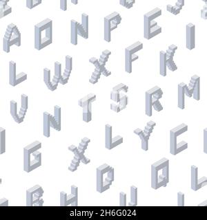 Pattern from letters collected from plastic blocks of gray color on a white background. For printing and decoration. Vector illustration. Stock Vector
