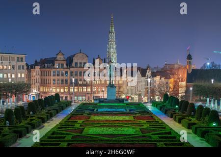 Brussels, Belgium from Mont des Arts at night. Stock Photo