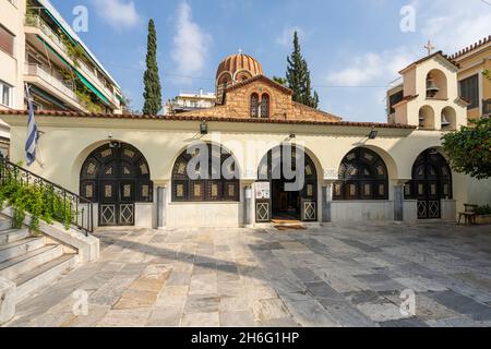Athens, Greece. November 2021.  exterior view of the greek orthodox church of Saint Catherine in the city center Stock Photo