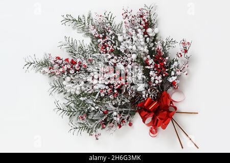 Mistletoe with red bow isolated on white background Stock Photo - Alamy