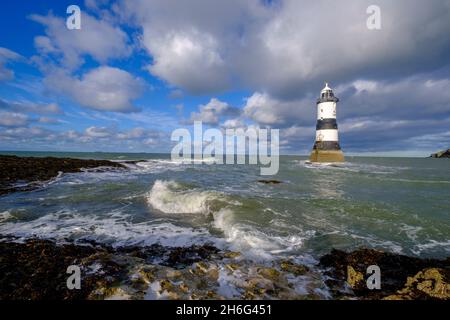 The lighthouse at Penmon Point on Anglesey, North Wales, UK Stock Photo