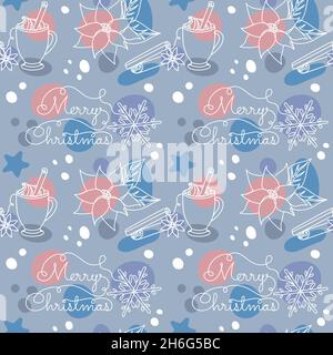 Seamless Christmas pattern in a linear style.  Stock Vector