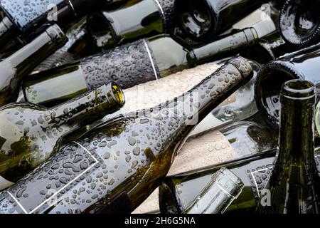 empty wine bottles background, close-up Stock Photo