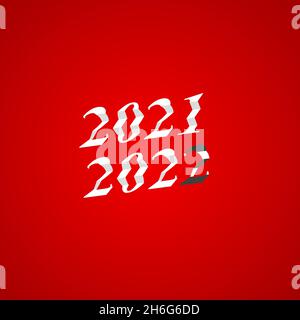 Numbers of the year 2021-2022 mosaic effect for holiday banner, poster on red backdrop. 2021-2022 isometric design text numbers vector illustration. Stock Vector