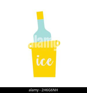Bottle of wine in a container with ice for cooling drinks. Vector trendy isolated illustrations for design. Stock Vector