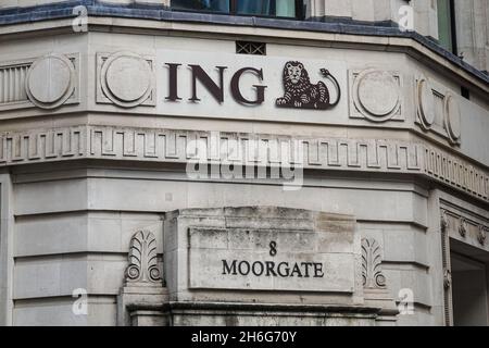 ING Bank branch on Moorgate in London, England, United Kingdom, UK Stock Photo