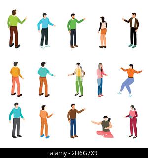 Set of people in flat isometric style for your creative projects. Vector illustration Stock Vector